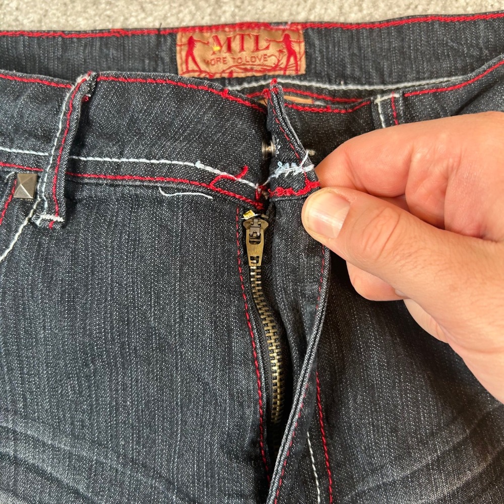 MTL More To Love Jeans Womens 10/12 Dark Wash Studded Contrast Stitch Distressed - Picture 9 of 15